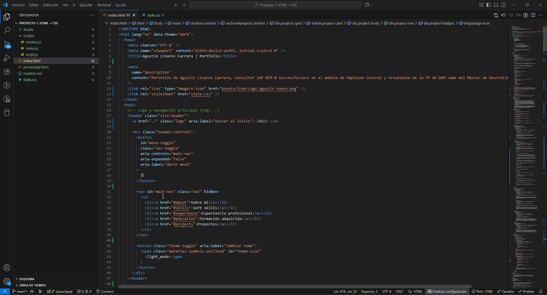 Captura del proyecto Portfolio